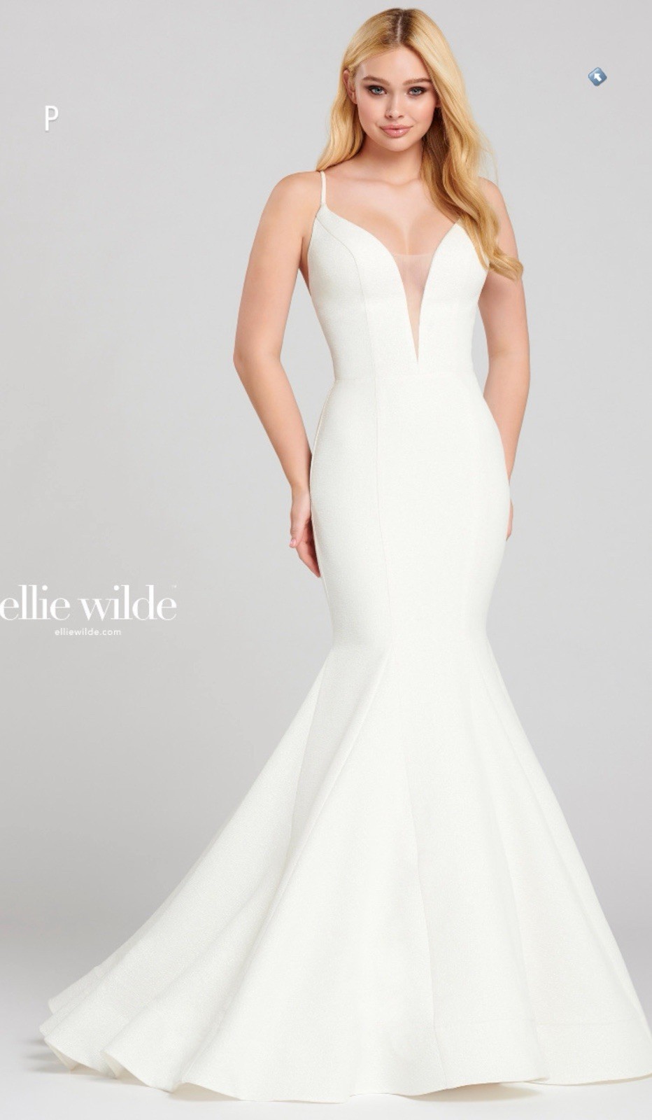 Ellie Wilde EW120077 Fitted White Prom Dress Size UK 6
