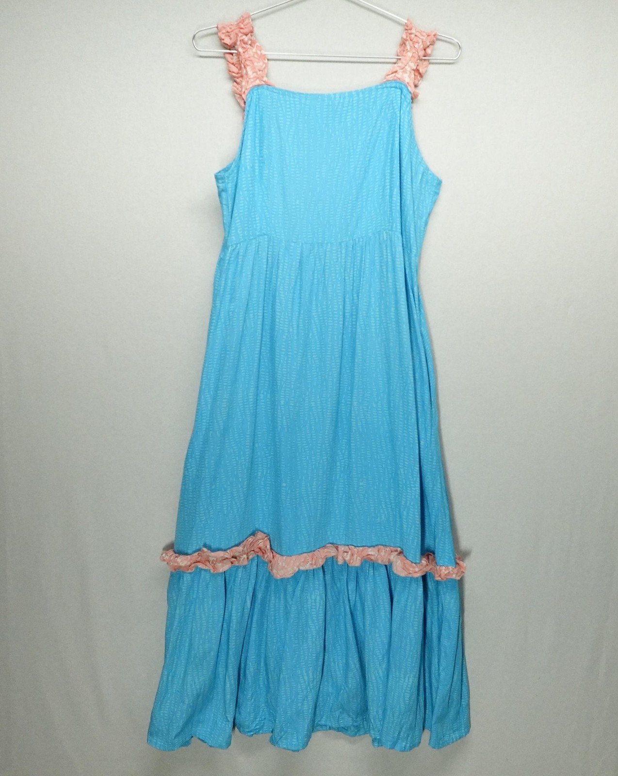 Go Fish Dress Medium Blue Pink Ruffle Tiered Maxi Sundress Smocked Boho