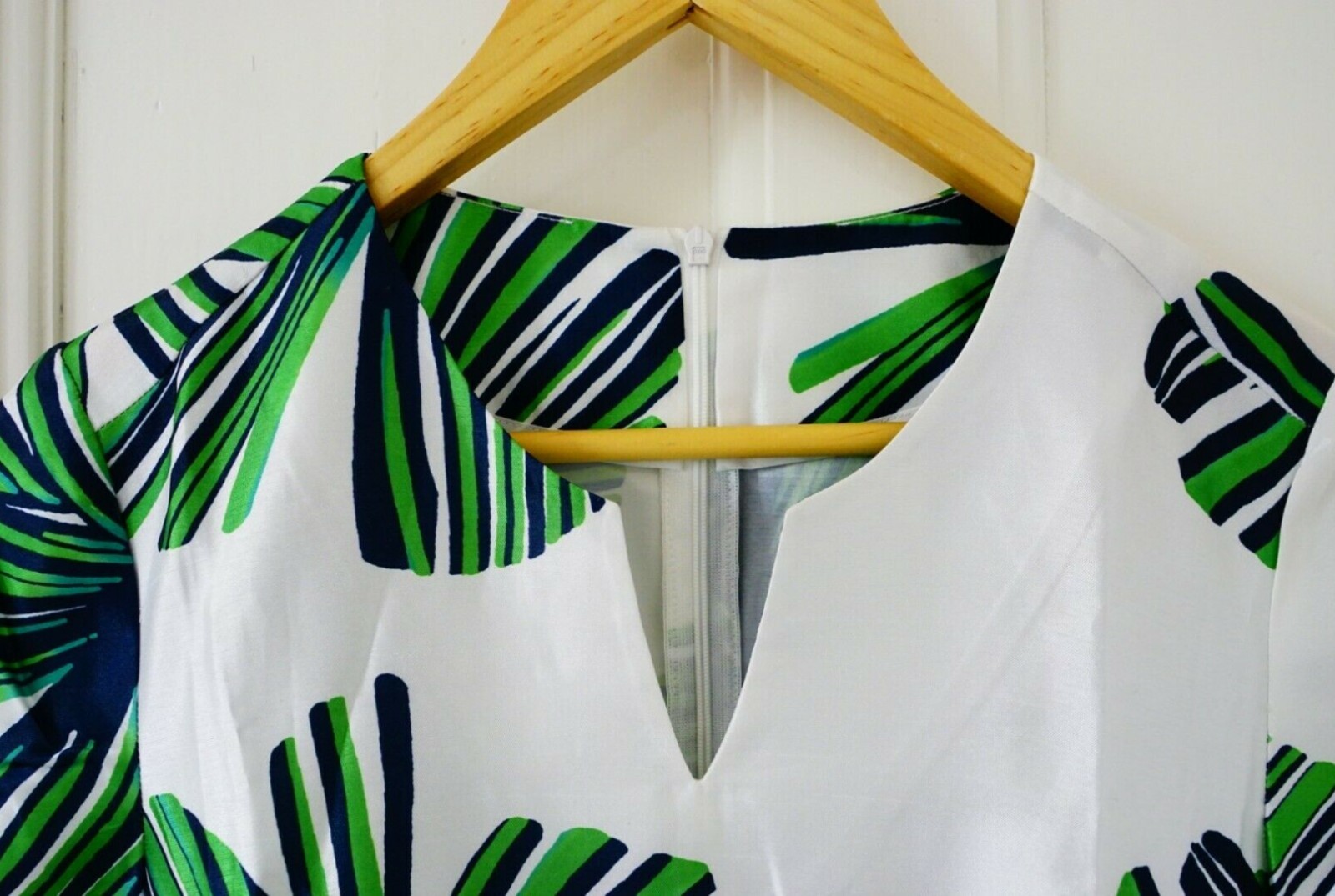 Green Palm Leaves White Print Mini Dress Elegant Women Short Skirt M S 8 10