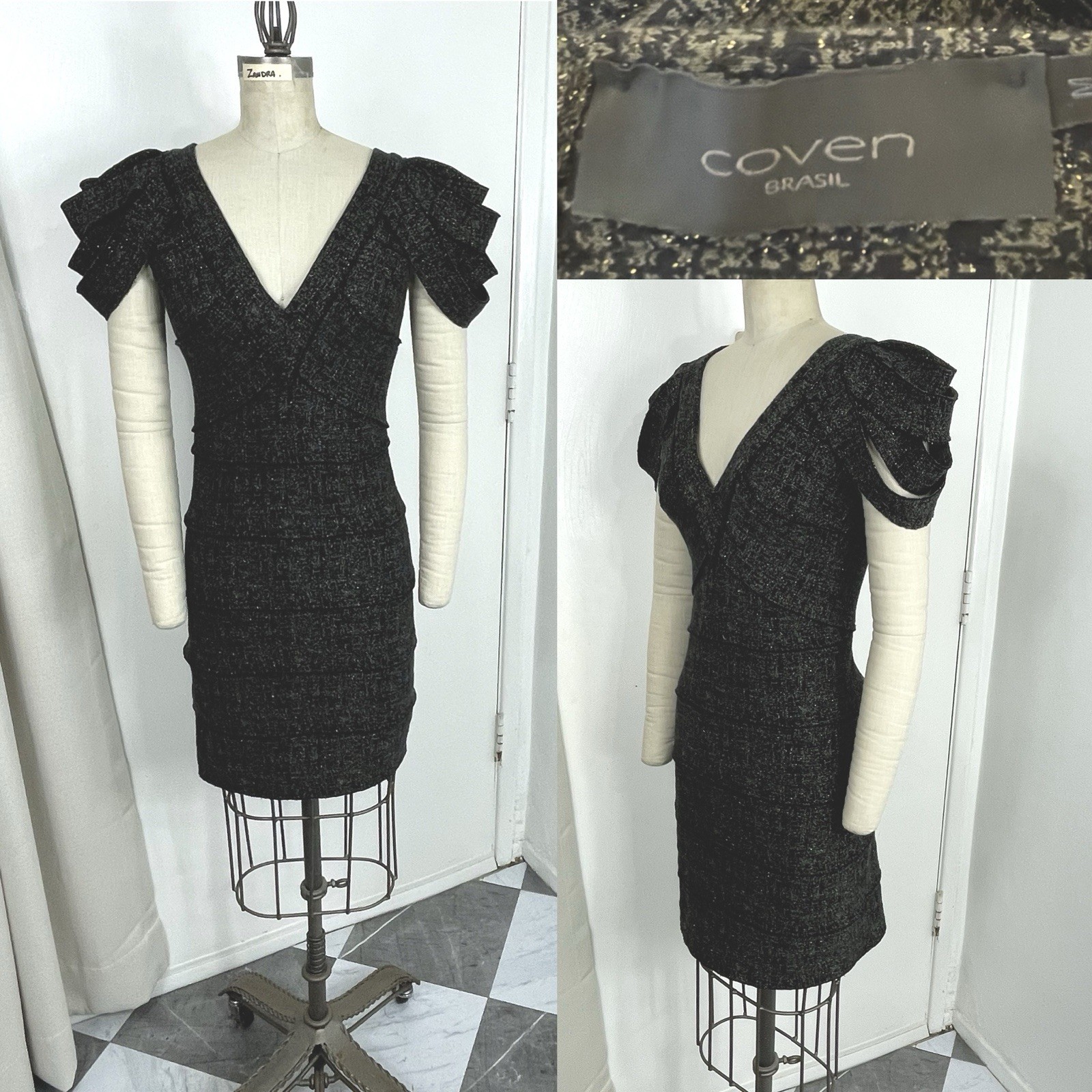 DRAMATIC Coven Brasil Size M Dress. Black, Gray, With Gold Flex.