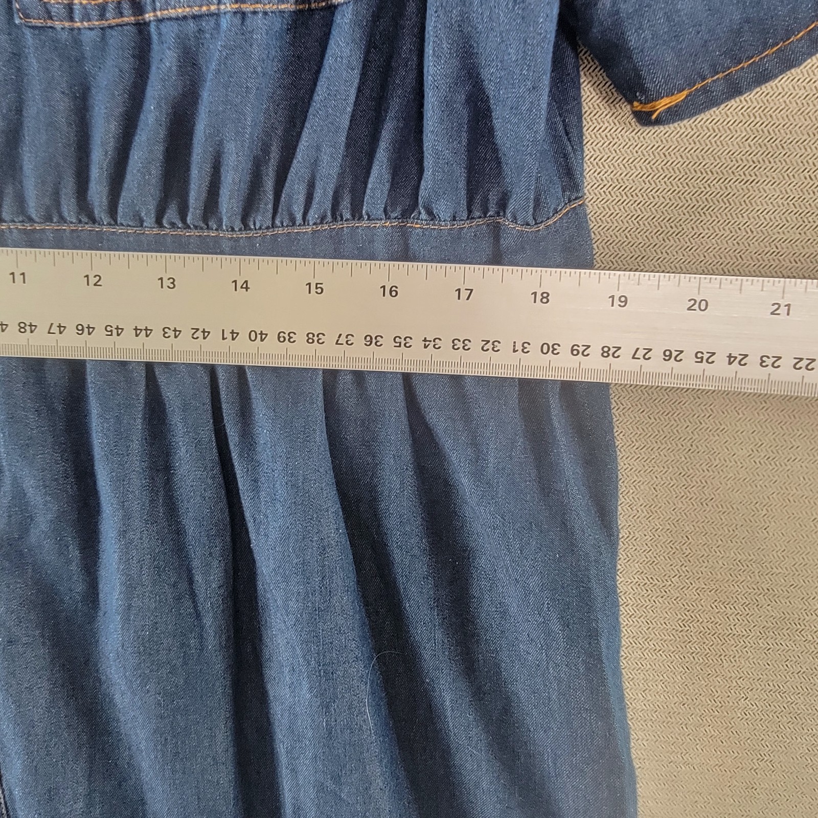 Womens Dress Chambray Button Front Midi Shirt Short Sleeve A-Line Size Large
