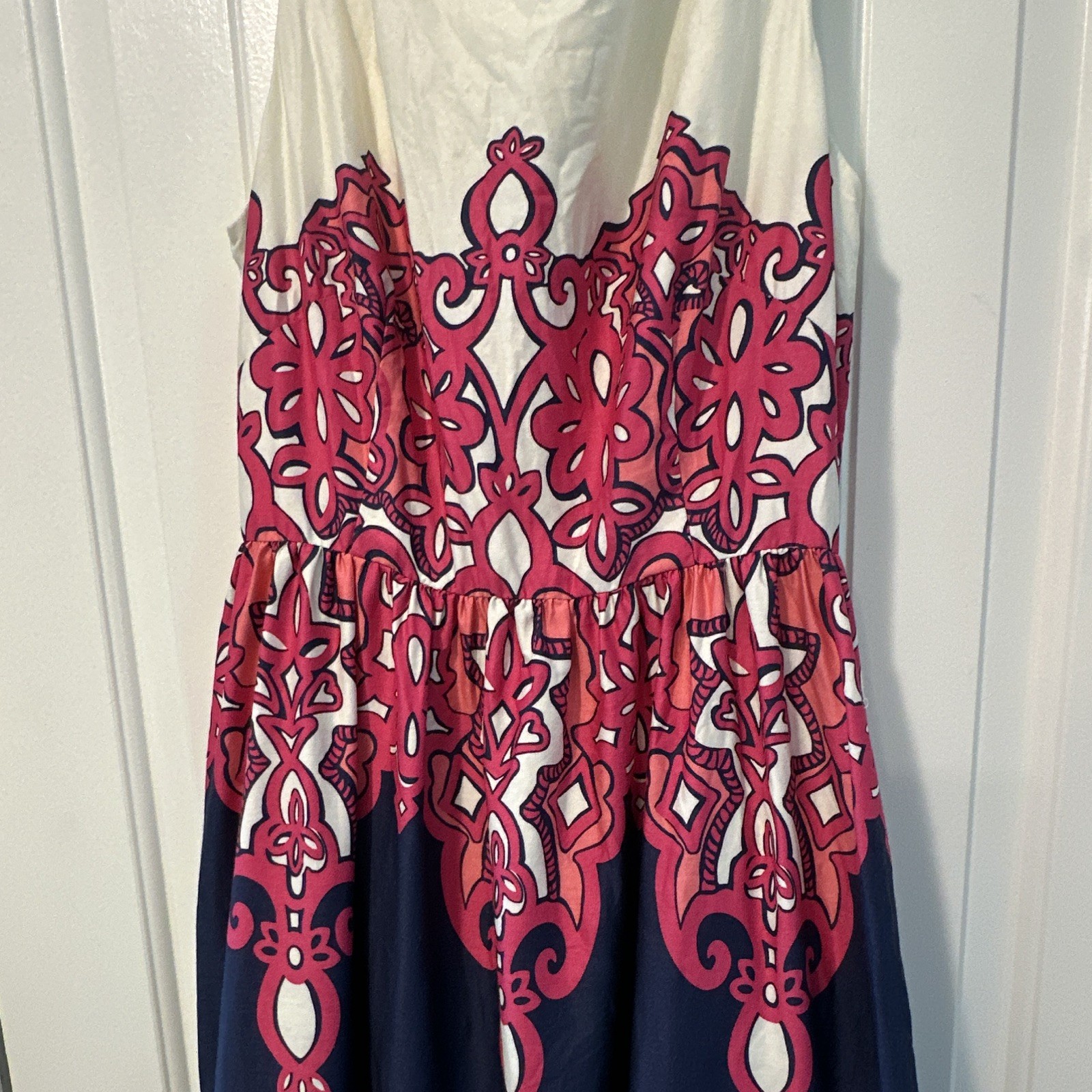 Lilly Pulitzer Dress Size 8 Geometric White/Pink/Navy Sleeveless Zip