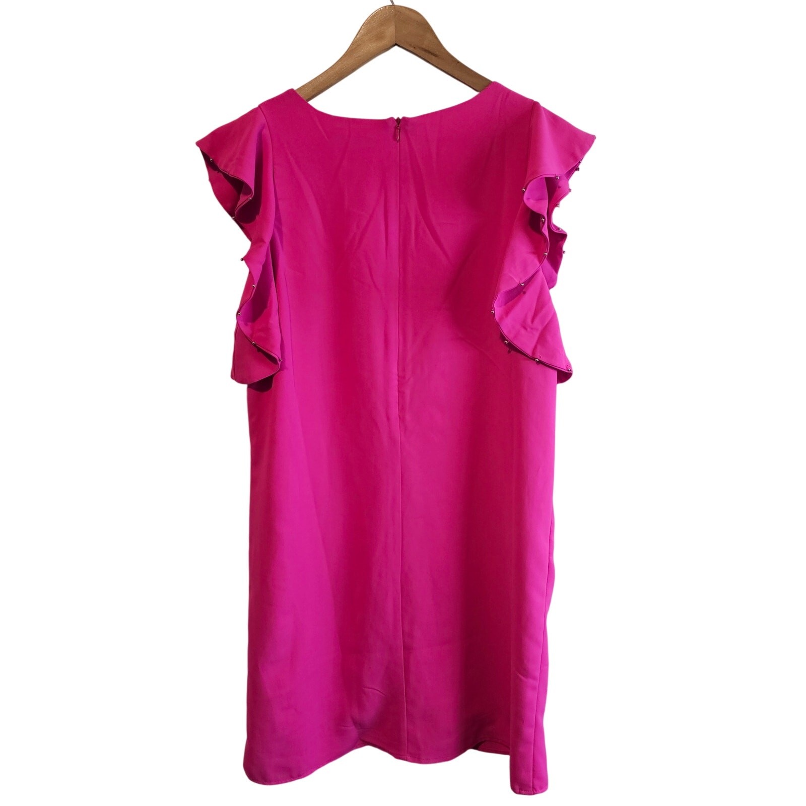 Very J Dress Womens 2X Bright Pink Ruffle Sleeve Coquette Glam Evening Business