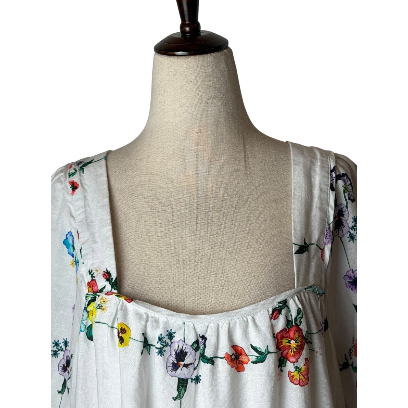 Sancia Arlette Dress Women Medium White Floral Linen Cotton Boho Cottagecore