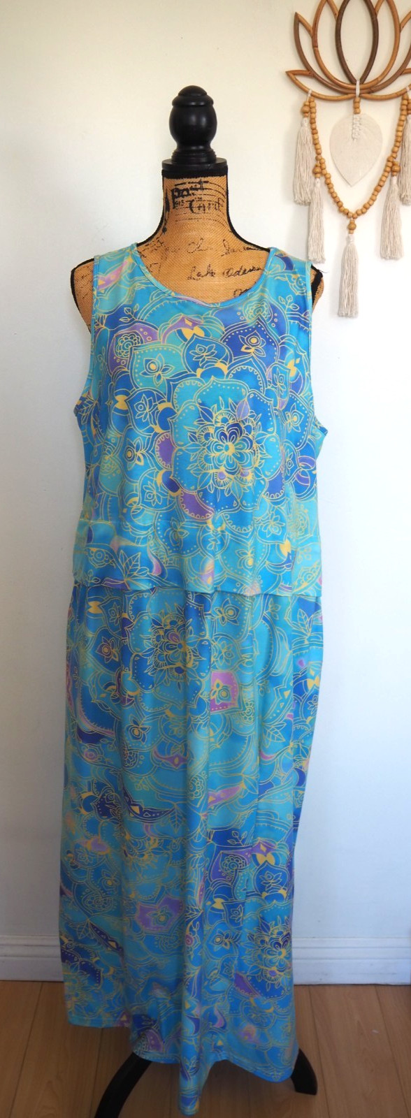 Just Fashion Now Sleeveless Teal Blue | Yellow Long maxi Dress w/ Pockets Sz XXL