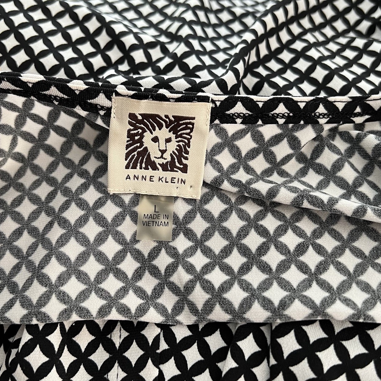 Anne Klein Faux Wrap Dress Black White Elegant Classic Women’s Large Vintage