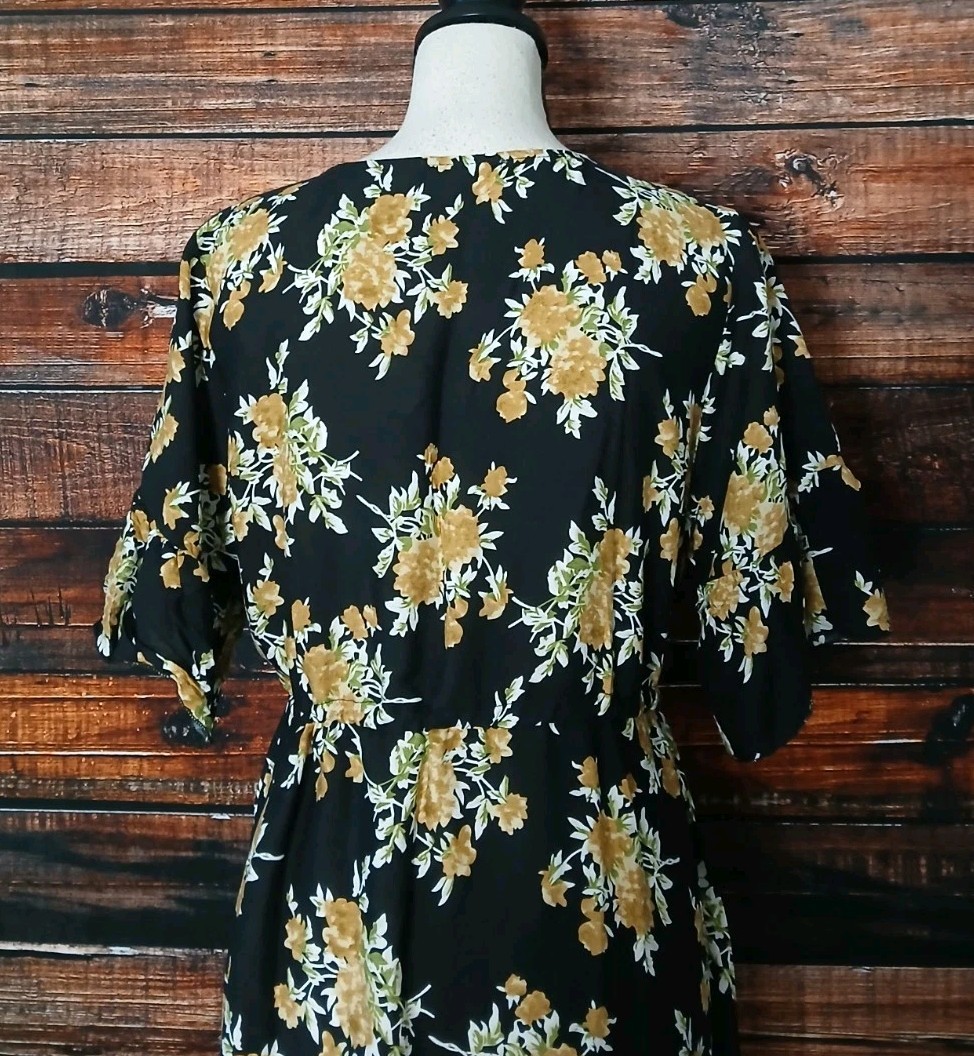 Seven Islands Maxi Dress M Oversized Black Floral Rayon Drawstring Waist NWT