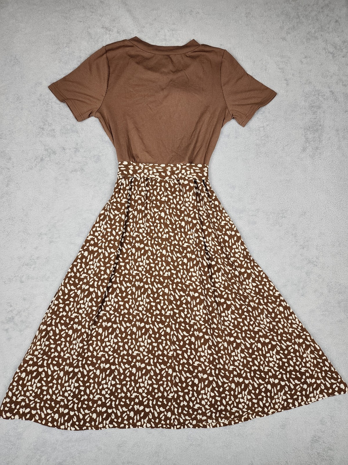 Zattcas Dress Womens Medium Brown Short Sleeve Midi Belted Animal Print Pockets