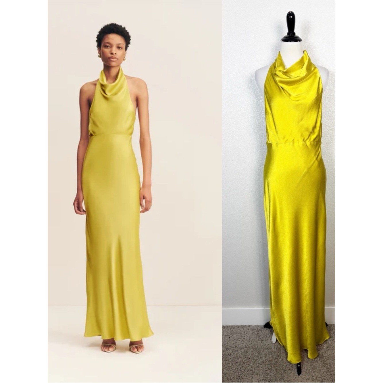 Shona Joy NWT Size 10 Sofia High Cowl Neck Open Back Maxi Dress Gown in Lime