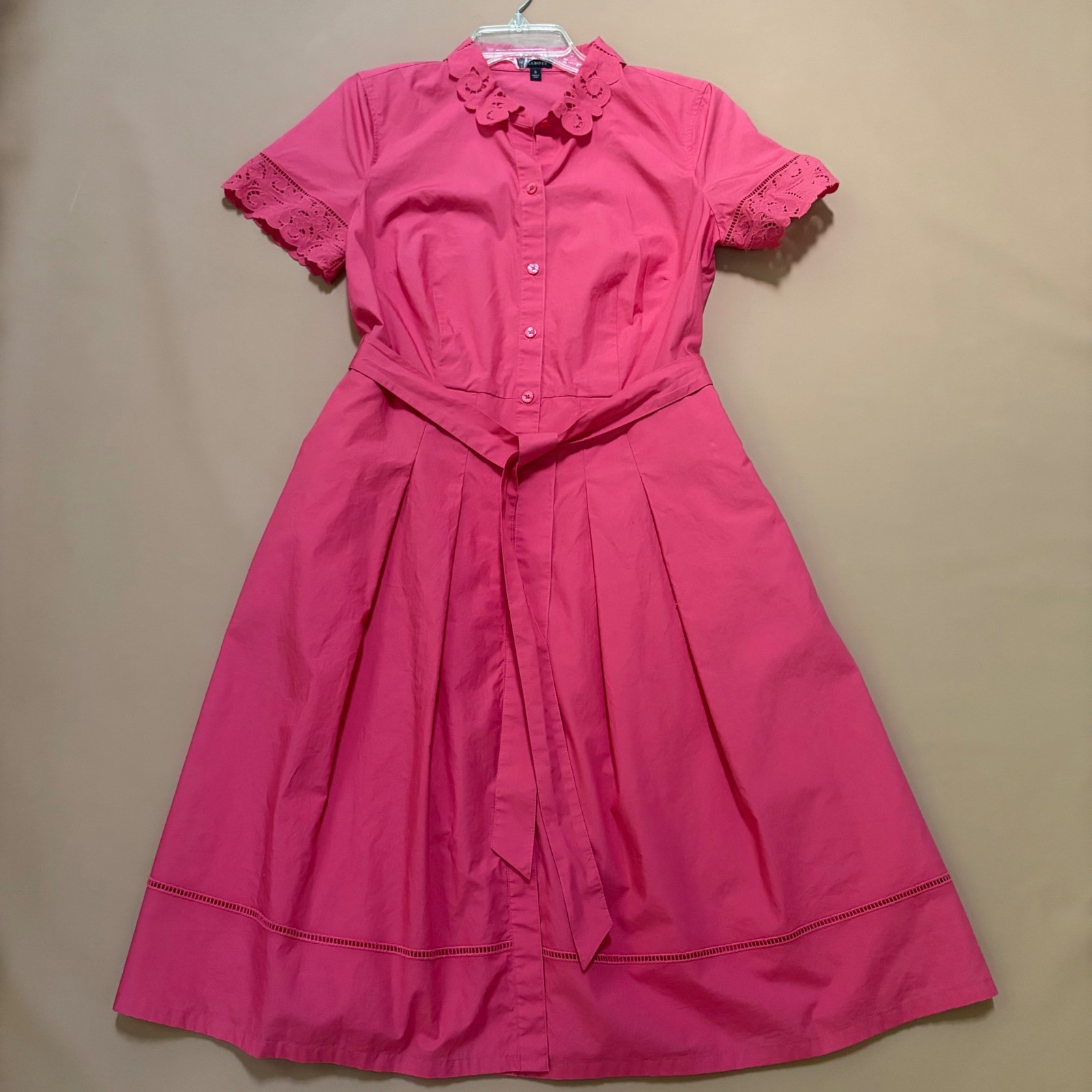 Talbots Pink Cotton Eyelet Scallop Collar Shirt Dress Womens Size 6 Party Garden