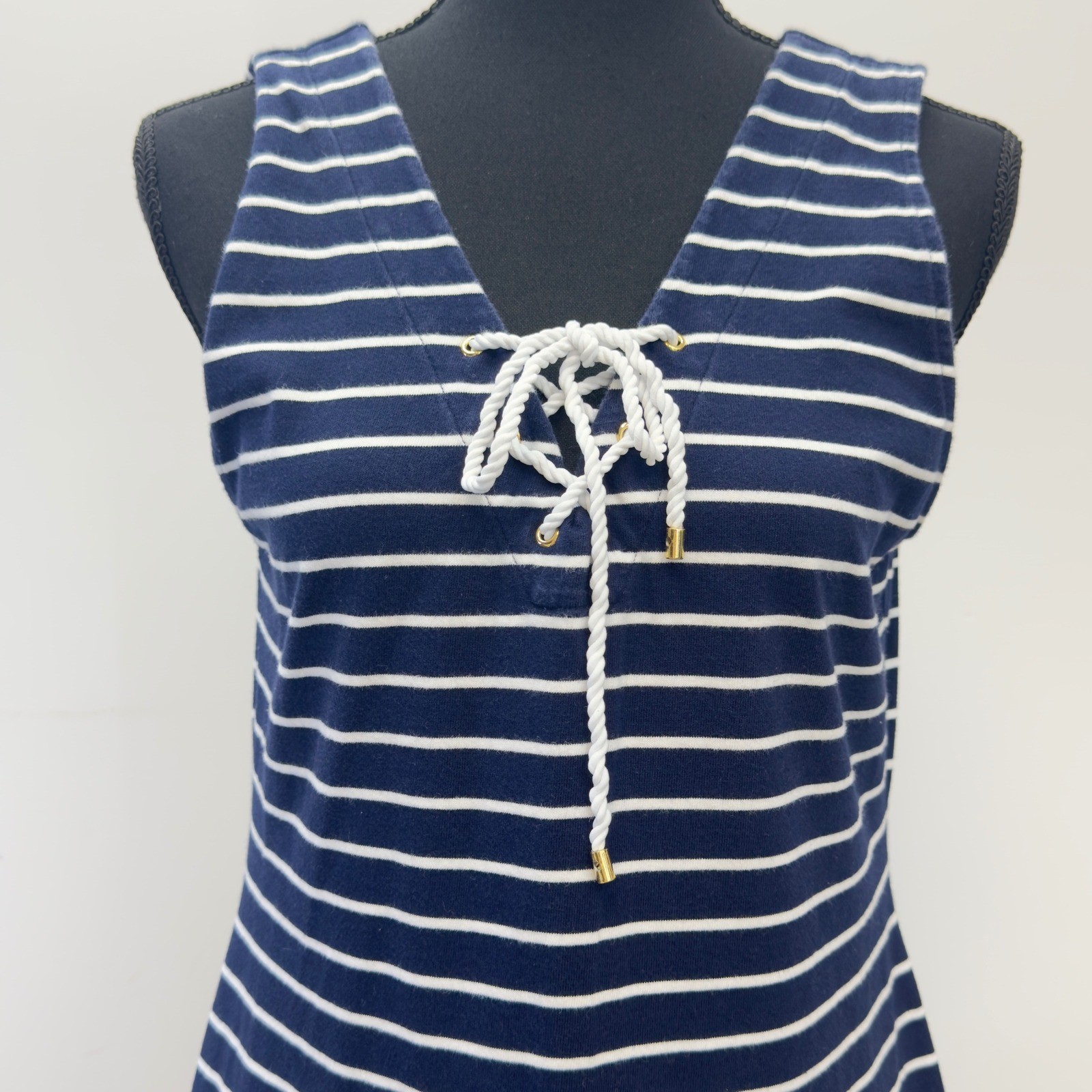 Lauren Ralph Lauren Striped Sleeveless Knit Dress Rope Tie Detail Size Medium