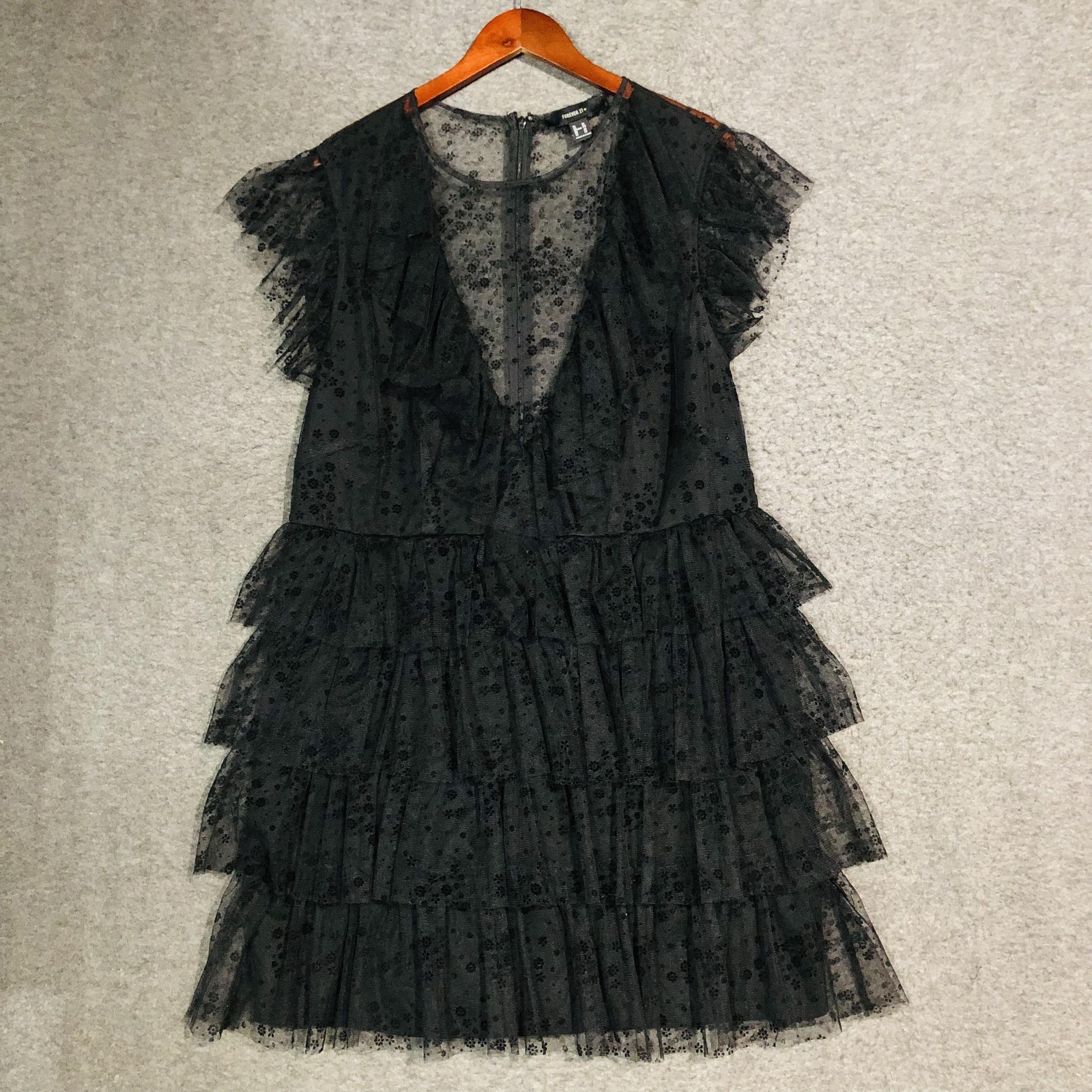 Forever 21 Mini Dress 2X Plus Black Tulle Ruffle Tiered Whimsigoth Coquette Chic