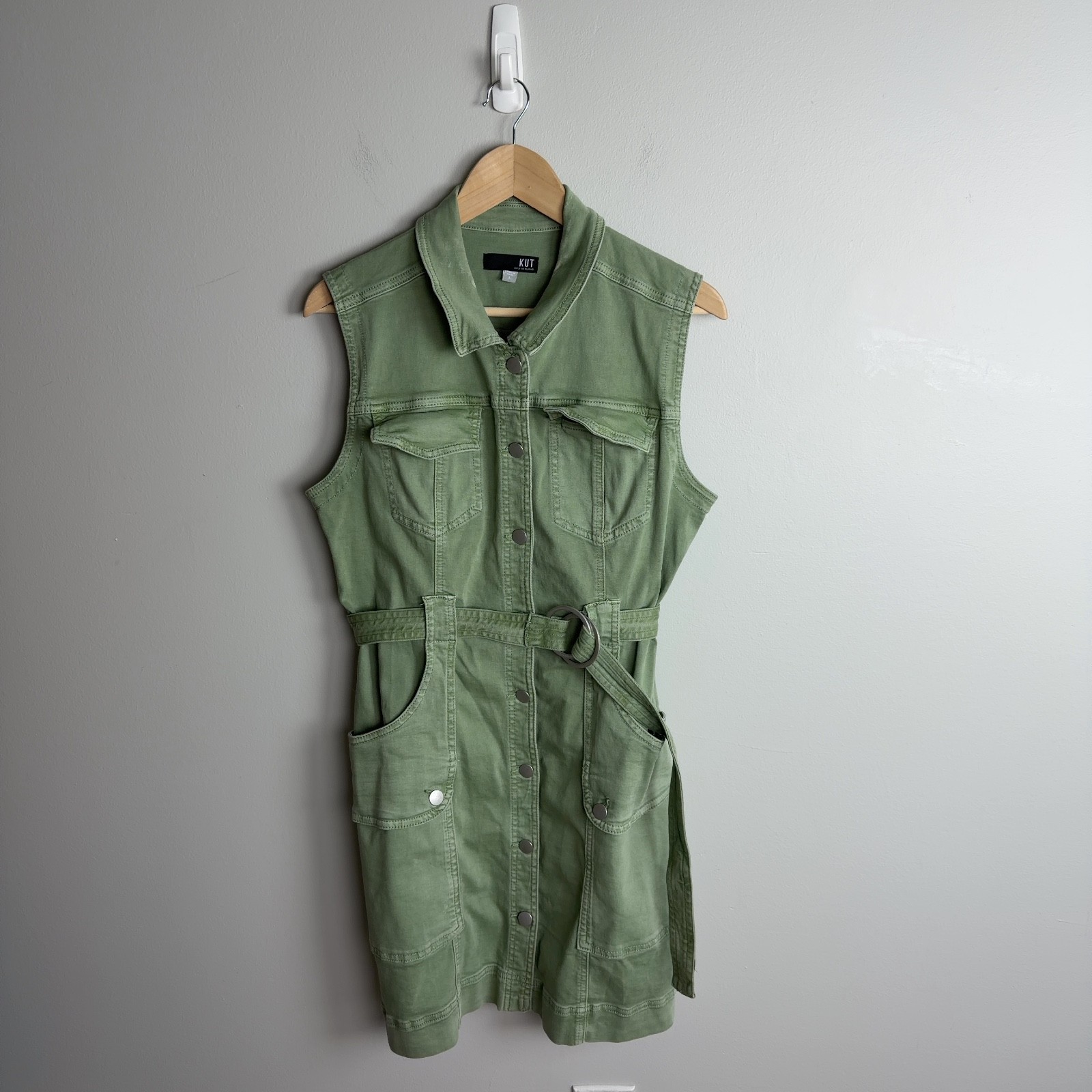KUT from the Kloth Green Denim Utility Dress Sleeveless Belted Size L