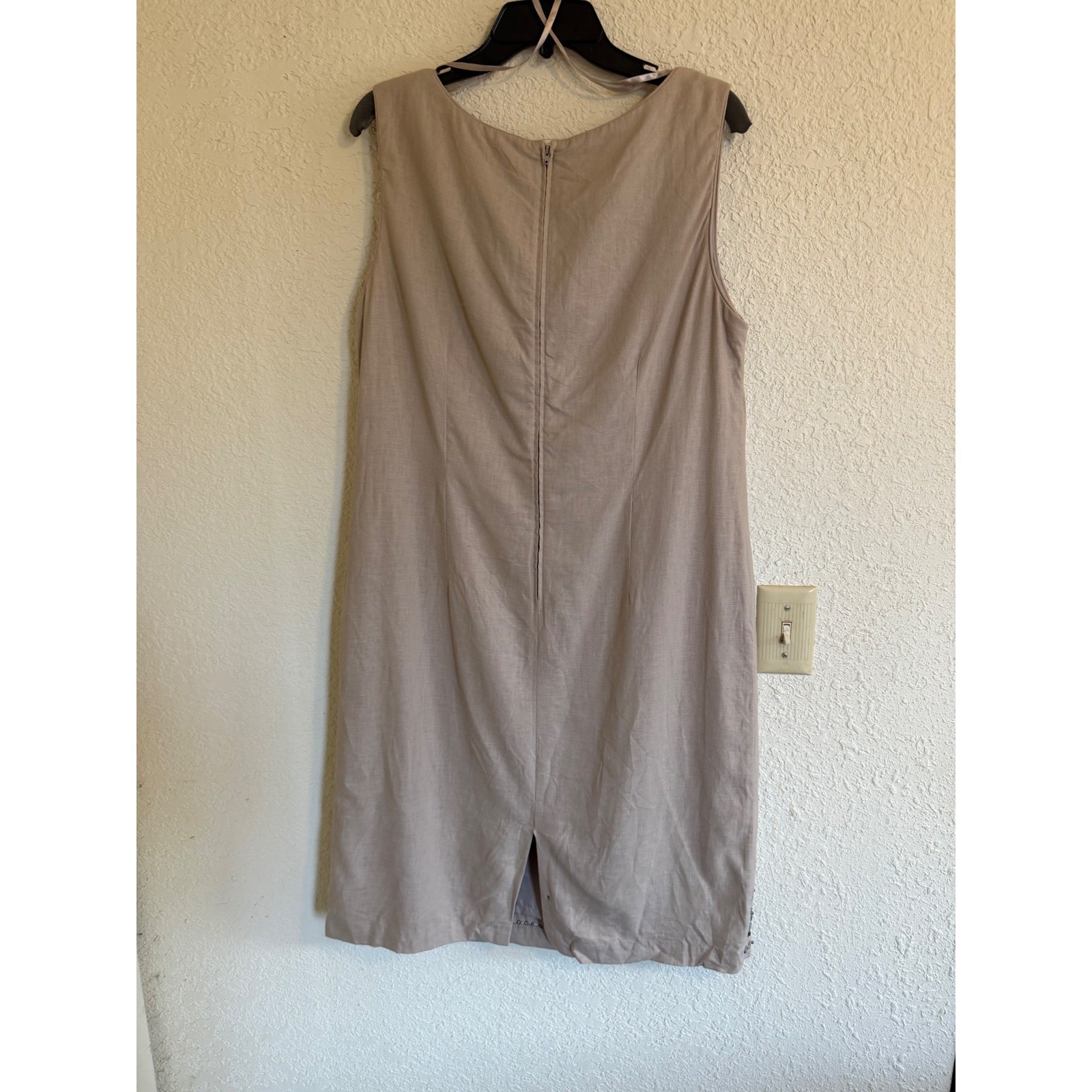 Sag Harbor Women Tan Linen Blend Embroidered Sheath Dress Sz 16 Sleeveless Boho