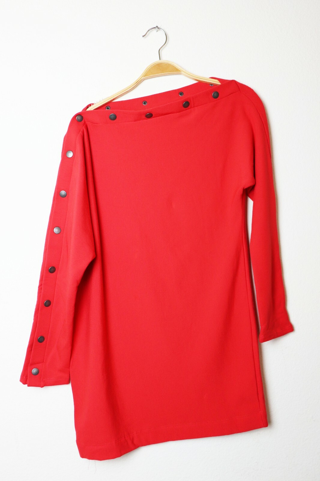 ENZA COSTA Brushed French Terry Snap Button Mini Sweater Dress Red M (2) $298 A1