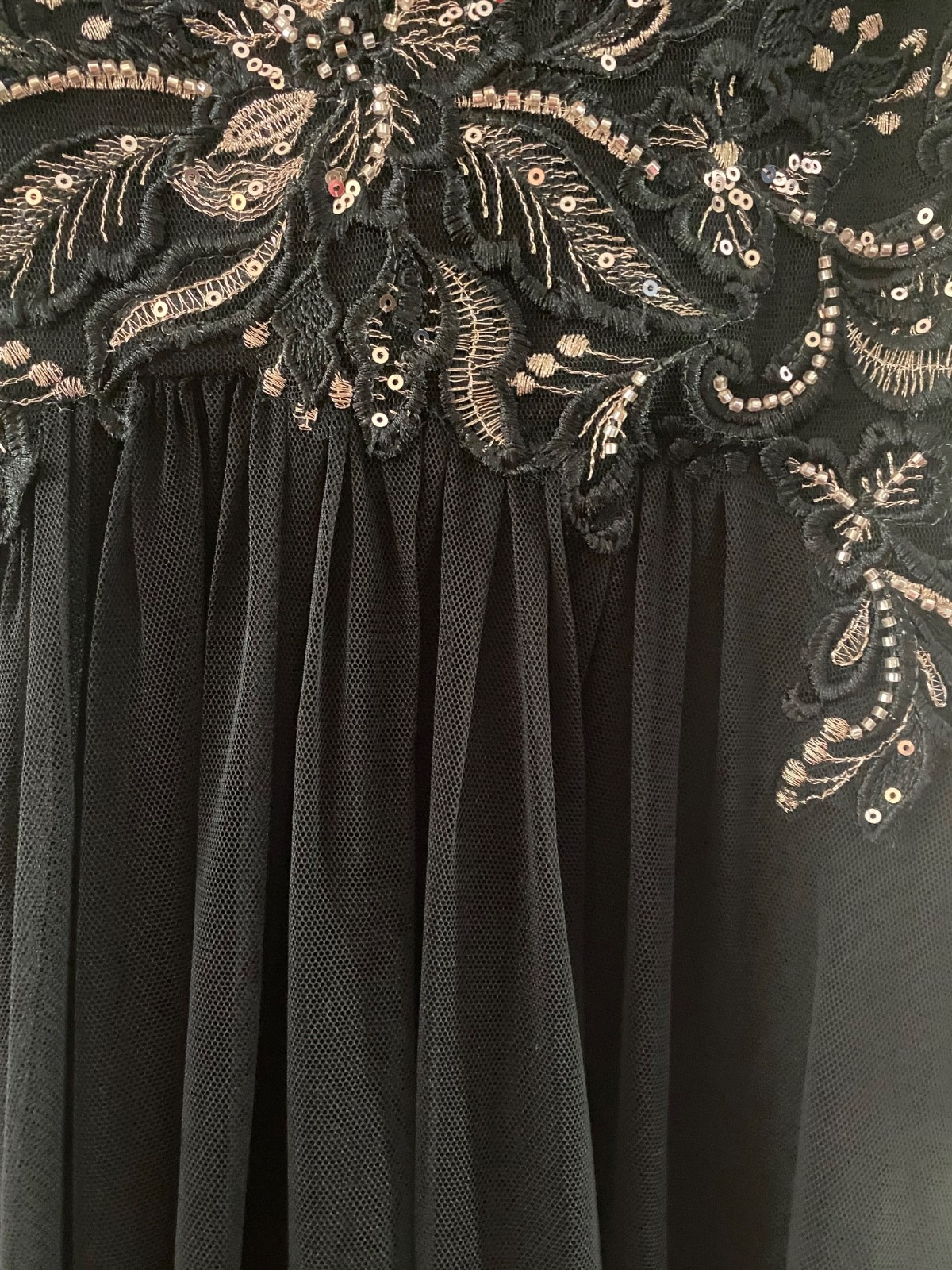 Betsy & Adam black beaded v-neck gown 12