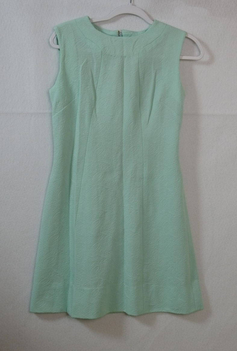 Vintage Mint Green Textured Handmade Look Shift Dress Sleeveless Mod MCM Sz M L