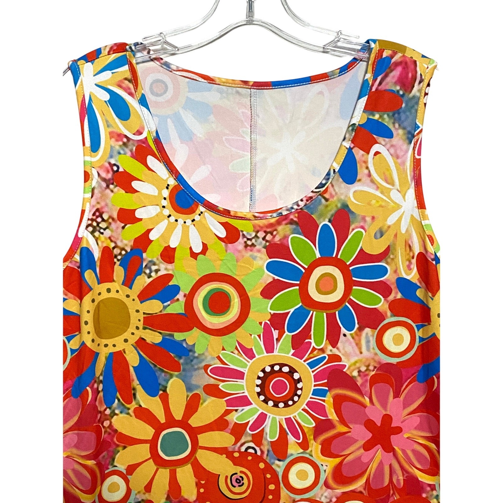 Flower Power Retro Dress Womens XXL Hippie 80s Disco Festival Colorful Dopamine