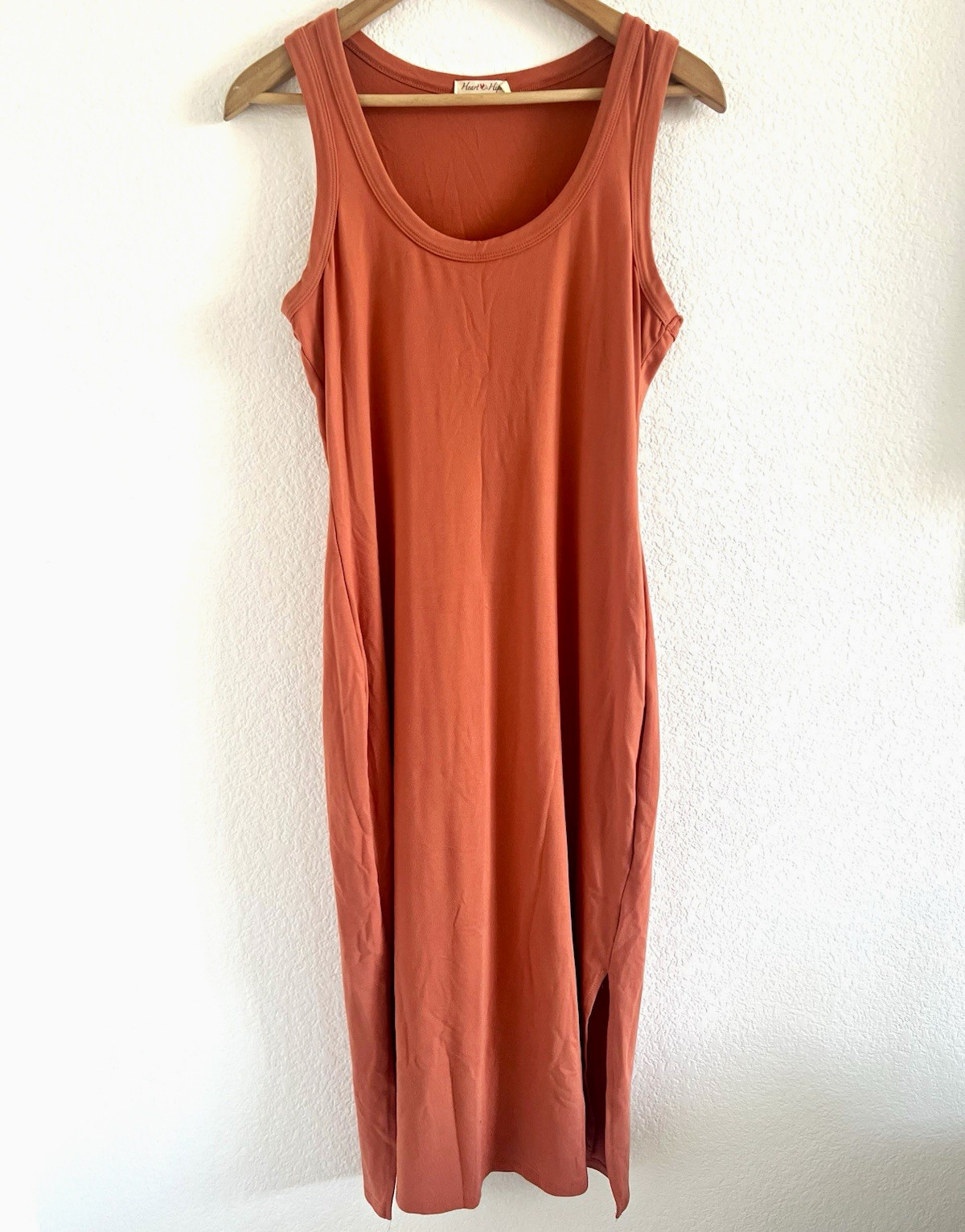 Heart vs Hips Orange Solid Scoop Neck Sleeveless Tank Midi Dress Side Slit L