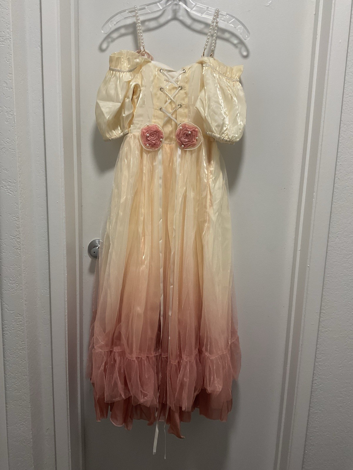 Gradient pink & cream gorgeous ombre bowknot sweet strawberry princess dress