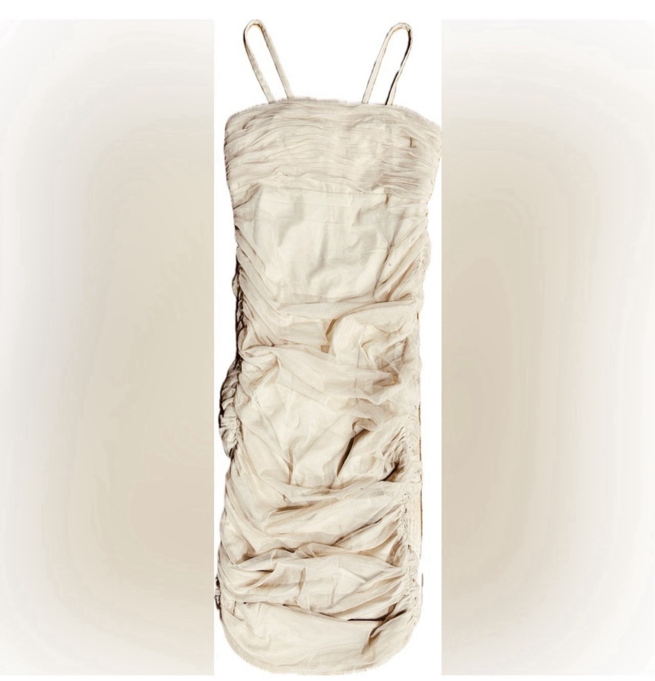 Eloquii SIZE 14 Beige Solid Ruched Square Neck Spaghetti Strap Midi Bodycon