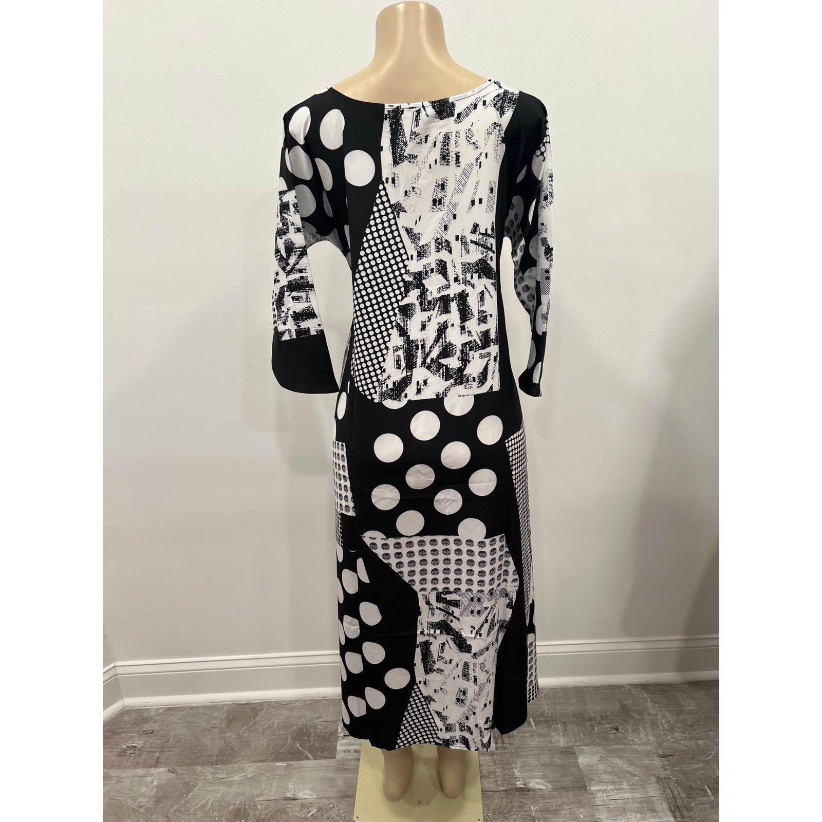 CAARA Midi Dress Womens Medium Black White Polka Dot Tie Waist ModiChic Office