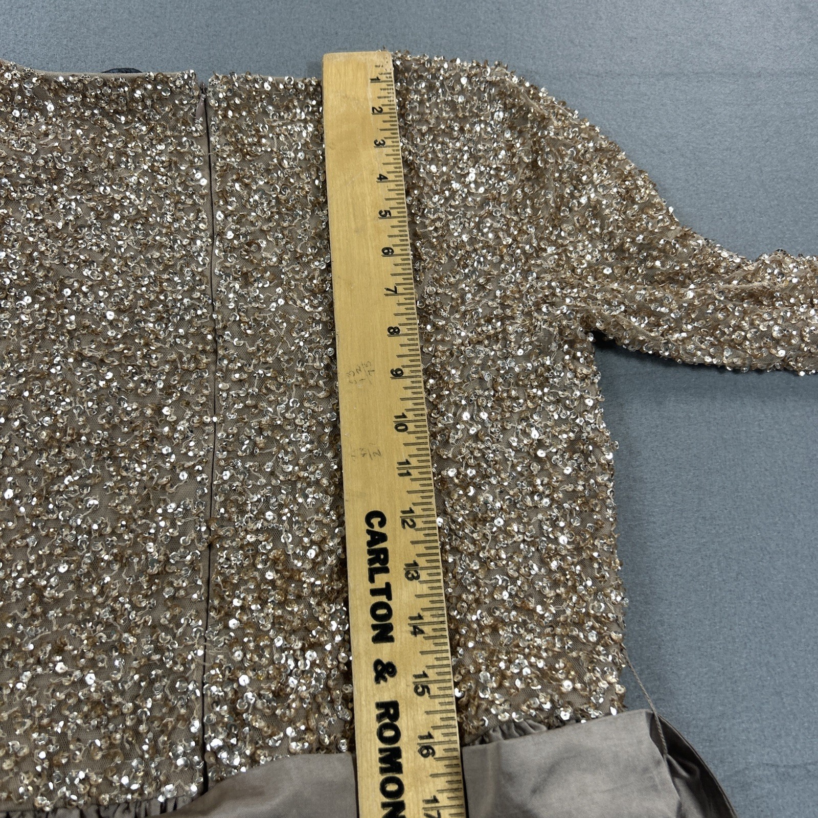 Pisarro Nights Size 12 NWT Light Mocha Gold Sequin & Taffeta Formal Gown
