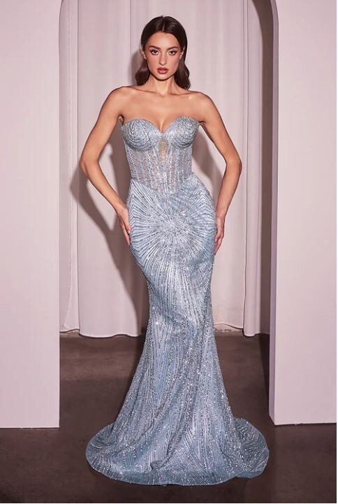 Ladivine J871 Beaded Strapless Corset Mermaid GOWN