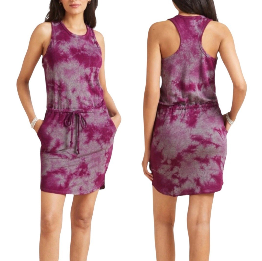 NWT Sundry For Evereve Size 4 (XL) Purple Tie Dye Dress With Pockets