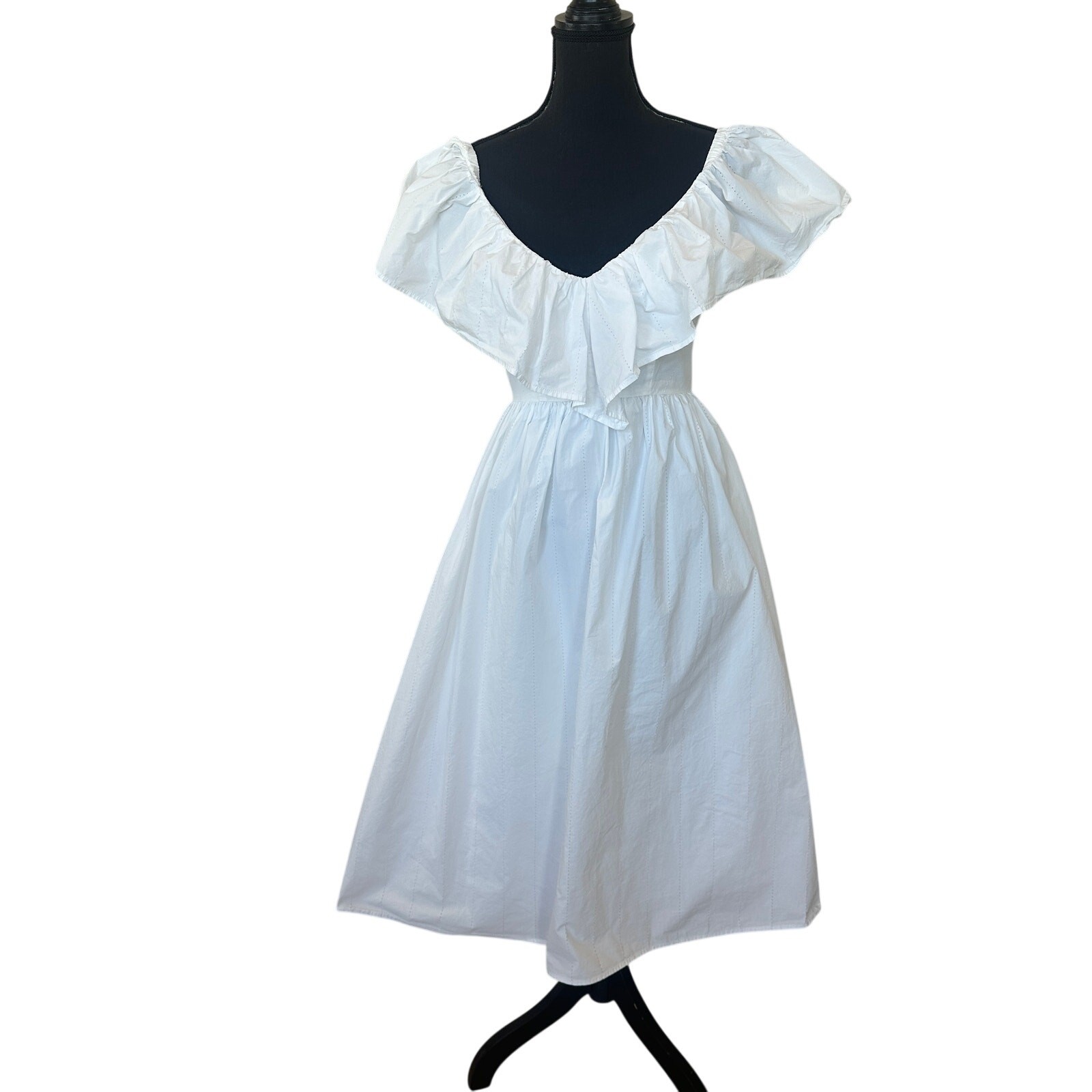 Adam Lippes White Midi Dress SIZE 4 Cottage Cotton Sundress Party Designer $430