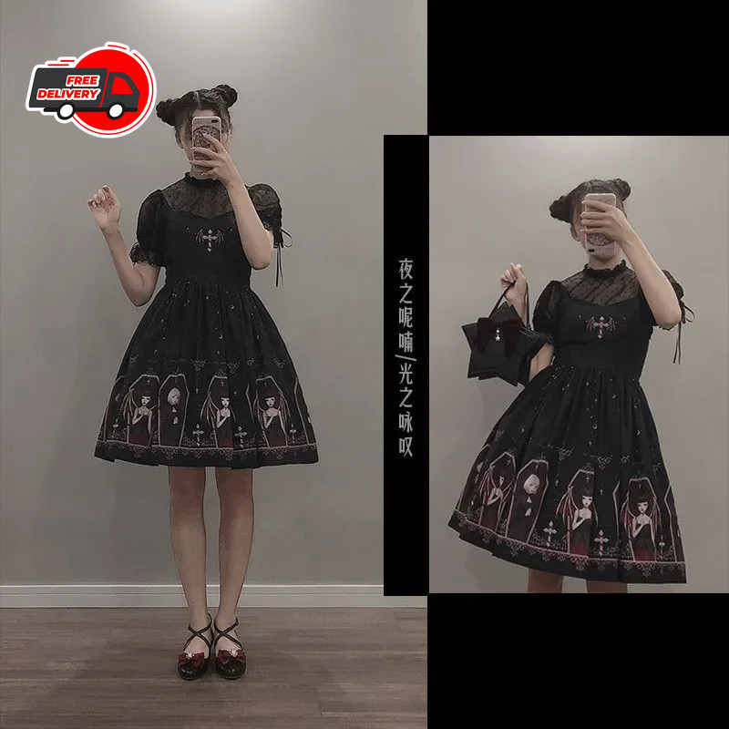Dark Gothic Devil Print Dress Black Japanese Style Lolita Jsk Victorian