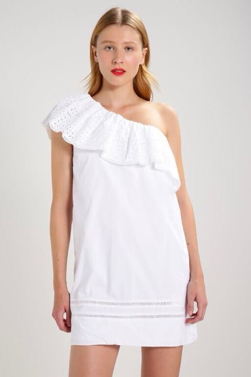 Abercrombie & Fitch White Muni dress Offshoulder 💯 Cotton w crochet Trim Sz.XS