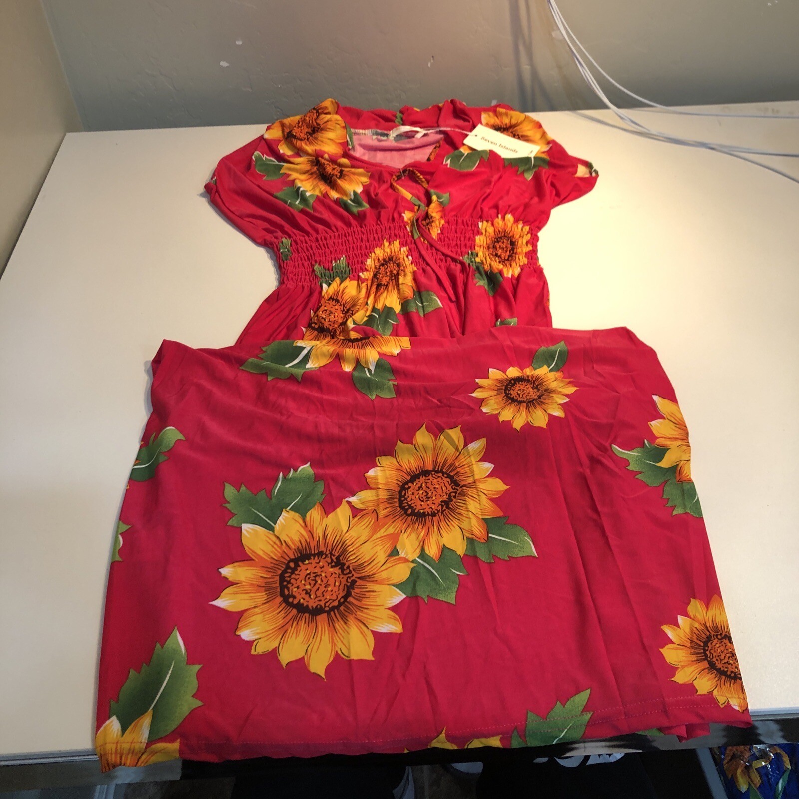 Seven Islands Womens Sunflower Dress Red Size 1X