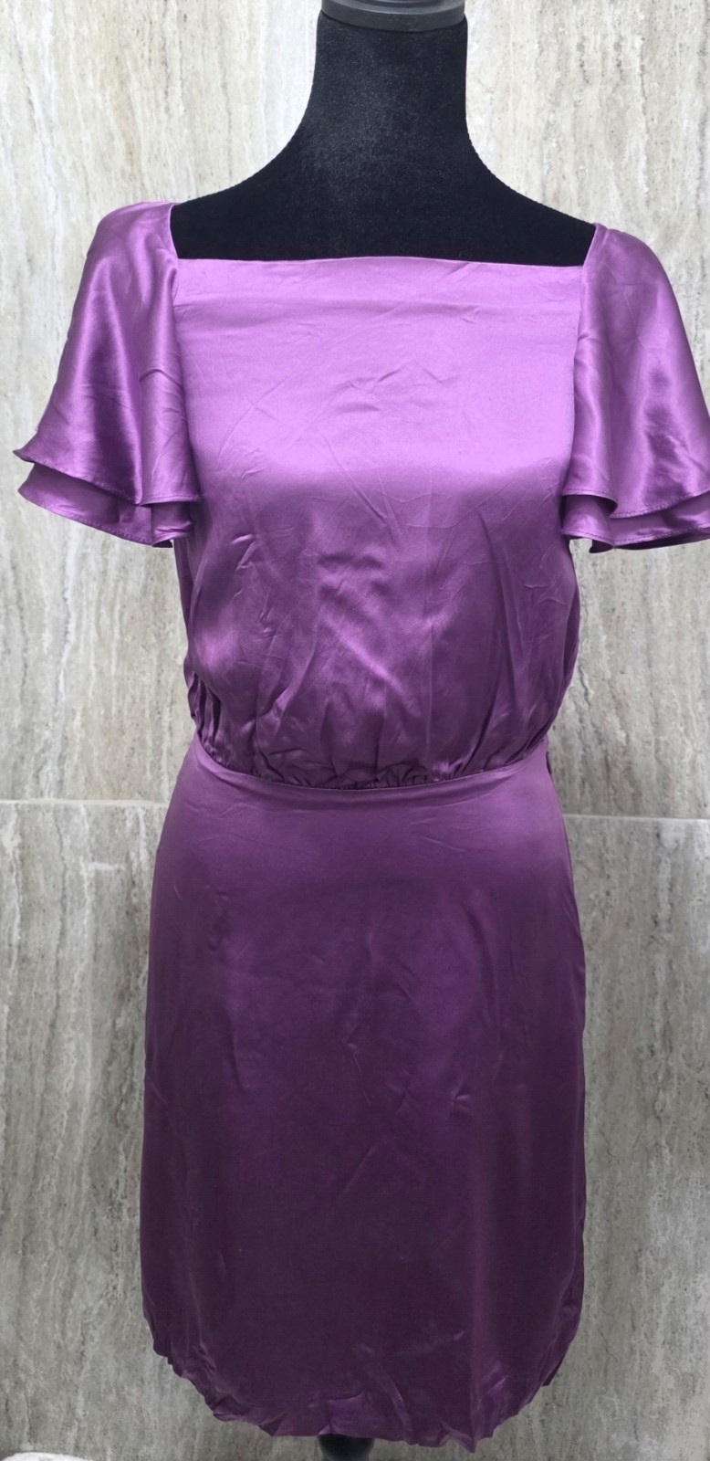 Banana Republic Purple Satin A-Line Square Neck Keyhole Knee Dress Zip 0