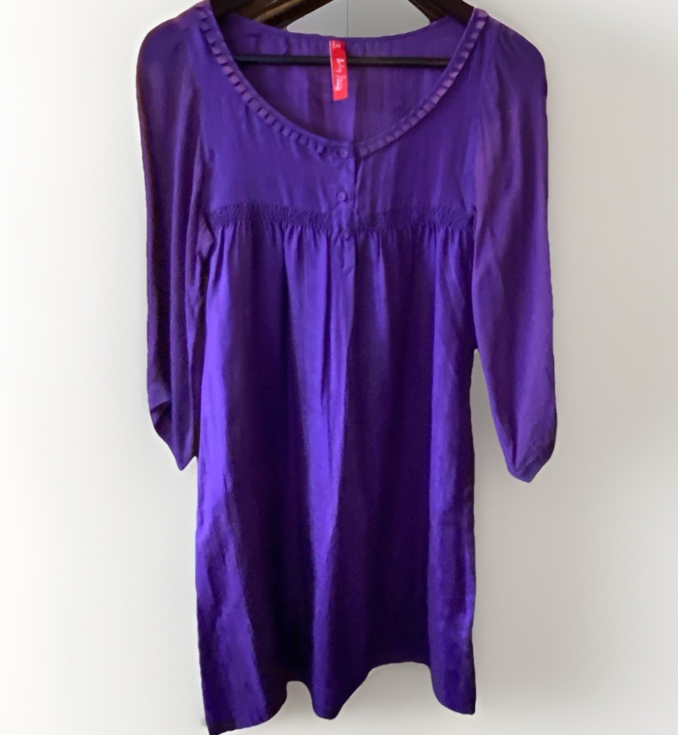 VTG Baby Jane by Cacharel Dress Paris 100% Silk Purple Babydoll Coquette Sz 38/S