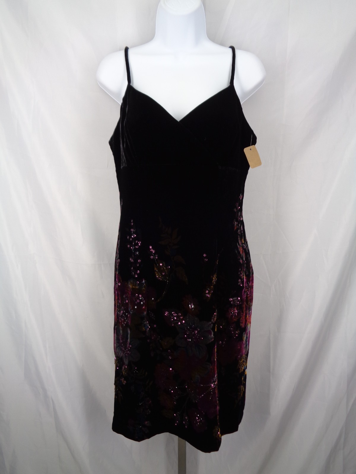 Rimini by Shaw Velvet Floral Sequin Dress Size 8 Cocktail Vintage Y2K 90’s