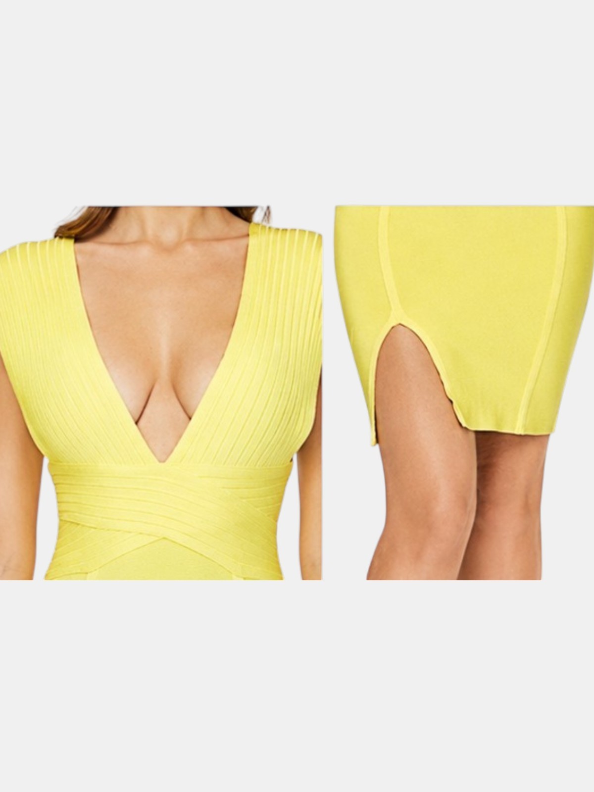 Women’s Plunging V Sleeveless Backless Slit Bodycon Premium Bandage Dress M, L