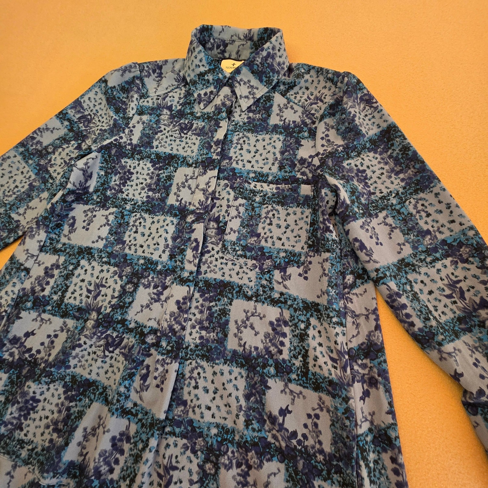 Tuckernuck Callahan Shirt Dress Blue Floral/Botanical Patchwork Sz XXS