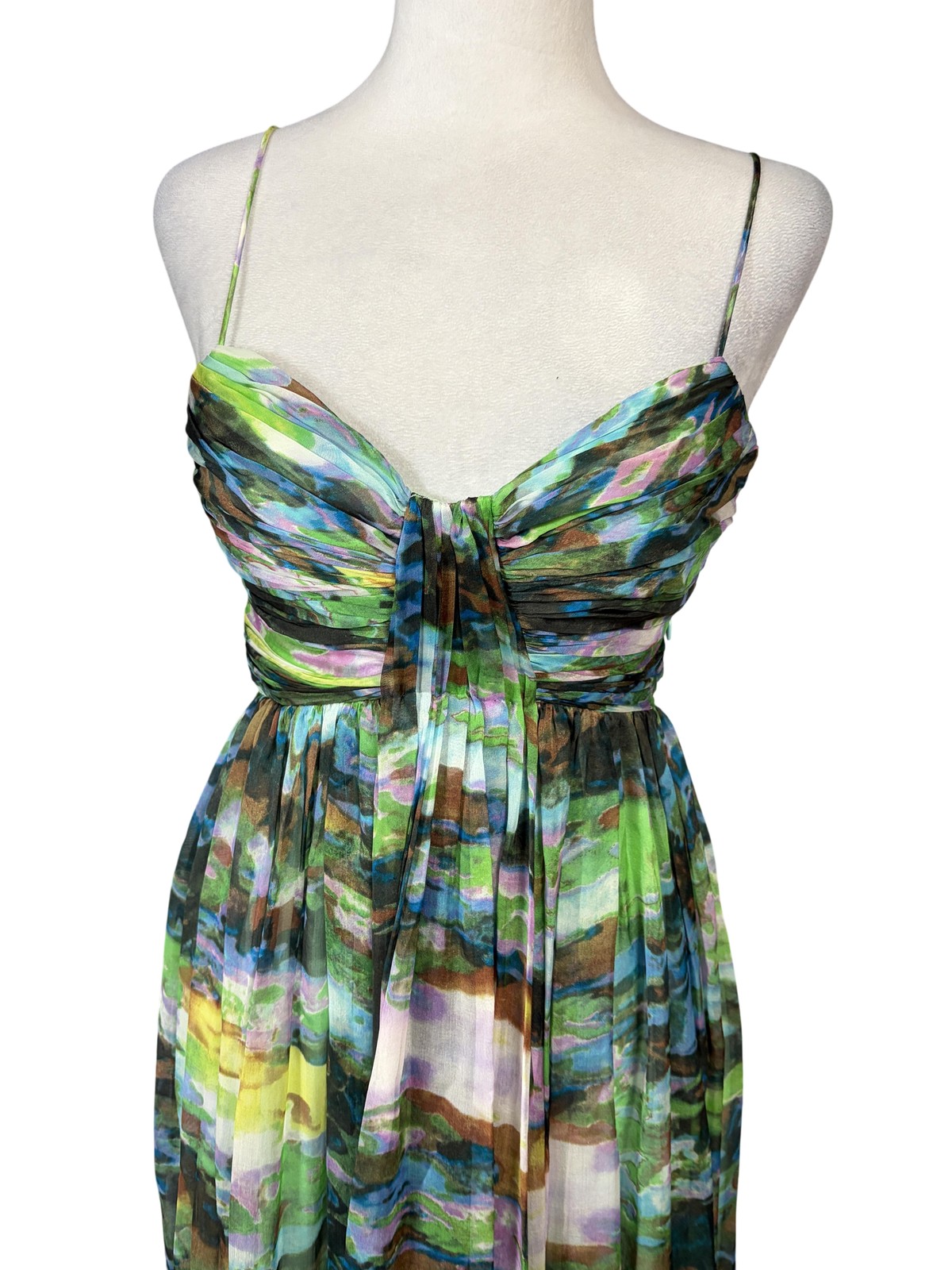 Aqua Dress Womens 0 Multicolor Tie Dye Silk Chiffon Pleated Maxi Gown Formal