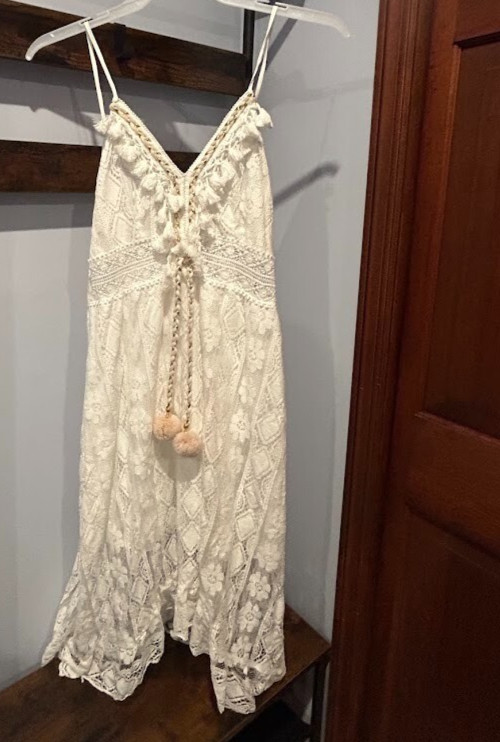 Whimsigoth White Maxi lace knit overlay Sun Dress Cupshe Boho Nautical Sz M NWT