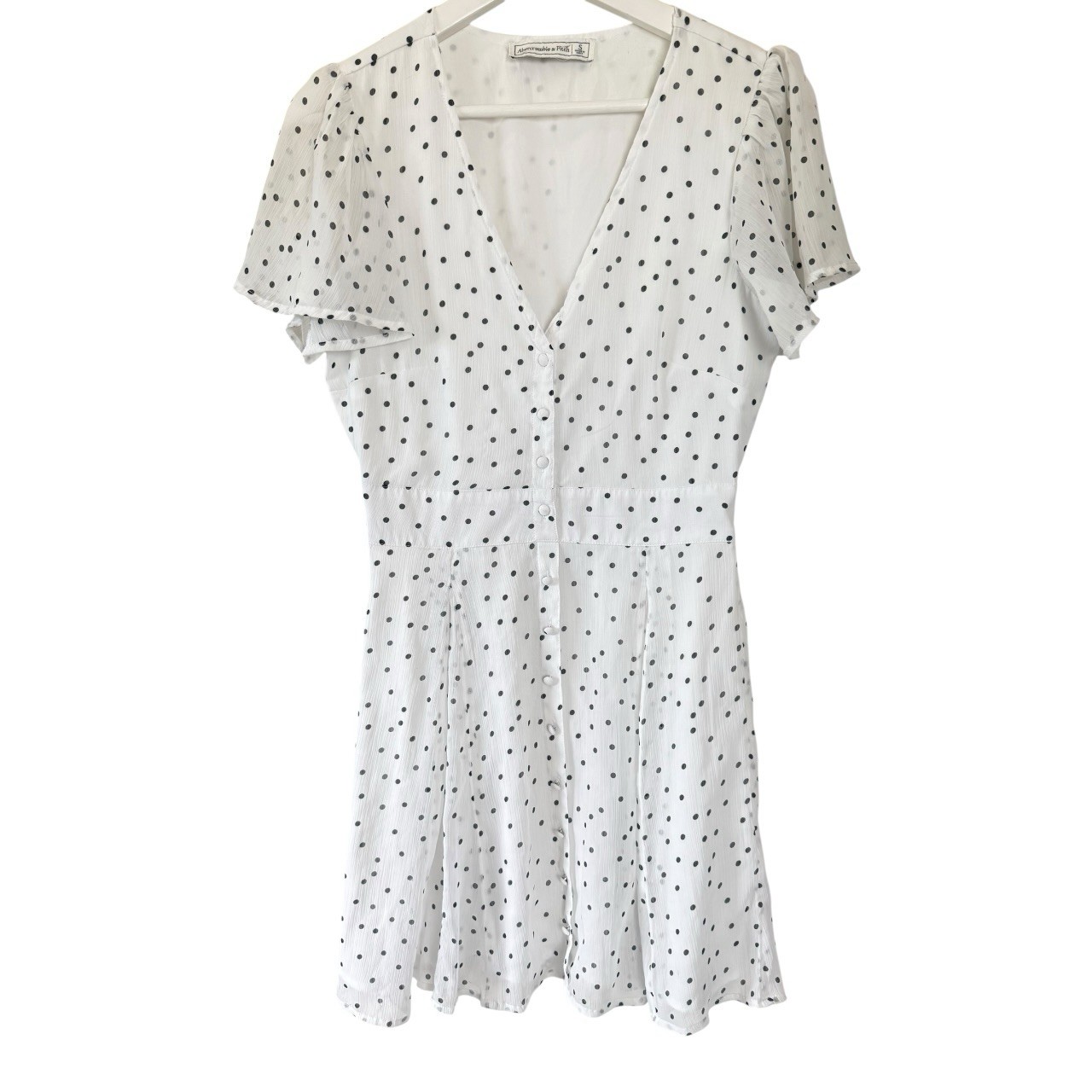 Abercrombie & Fitch White/Black Polka Dot Button Front V-Neck Mini Dress S