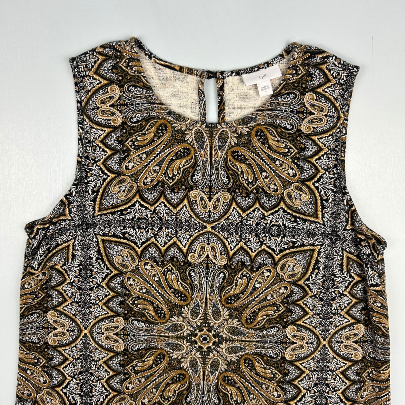 J. Jill Womens Black Gold Paisley Medallion Sleeveless Knit Shift Dress Small