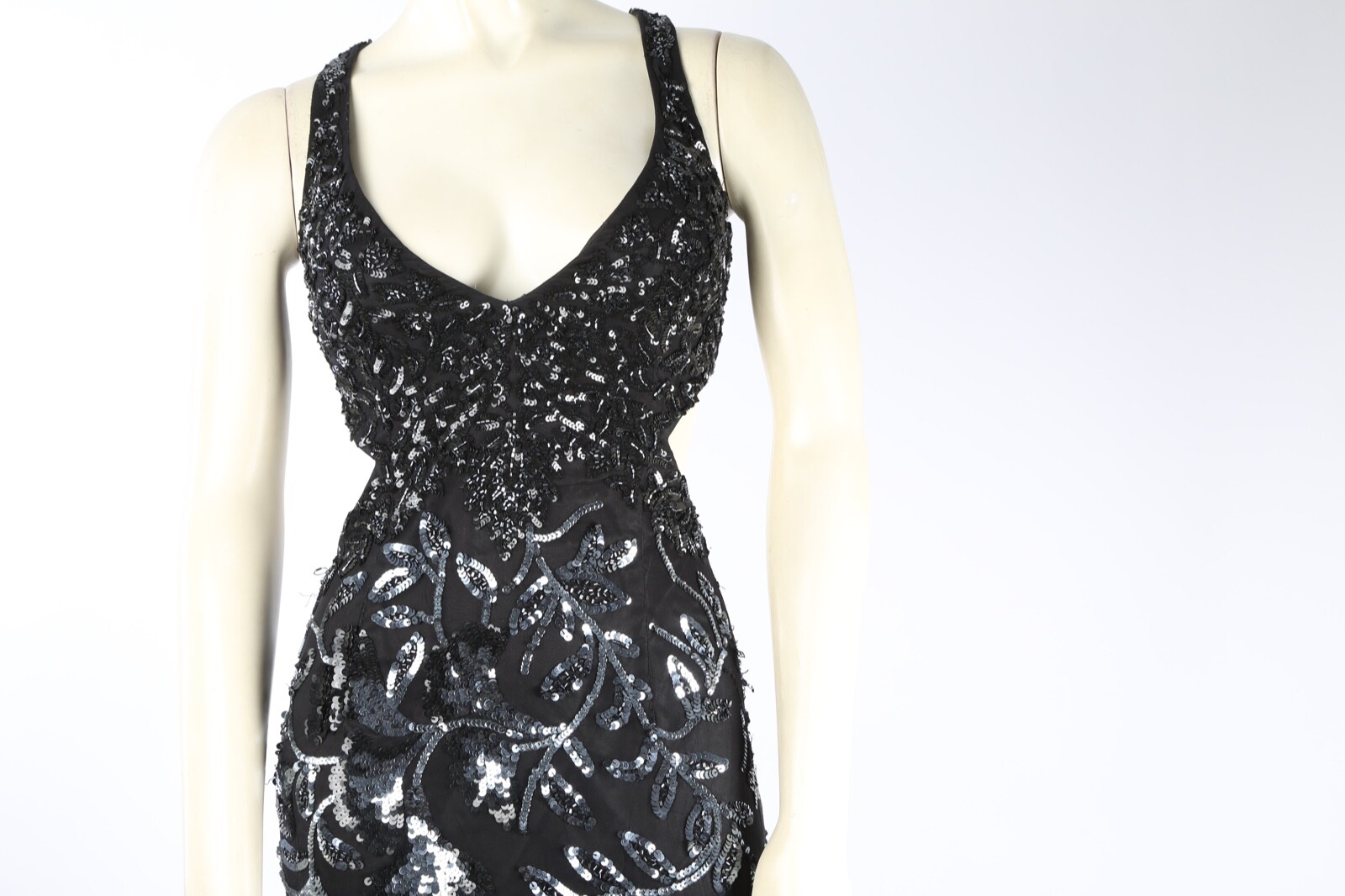 Cassandra Stone Black Silver Silk Beaded Embroidered Gown V Neck Dress Womens 0