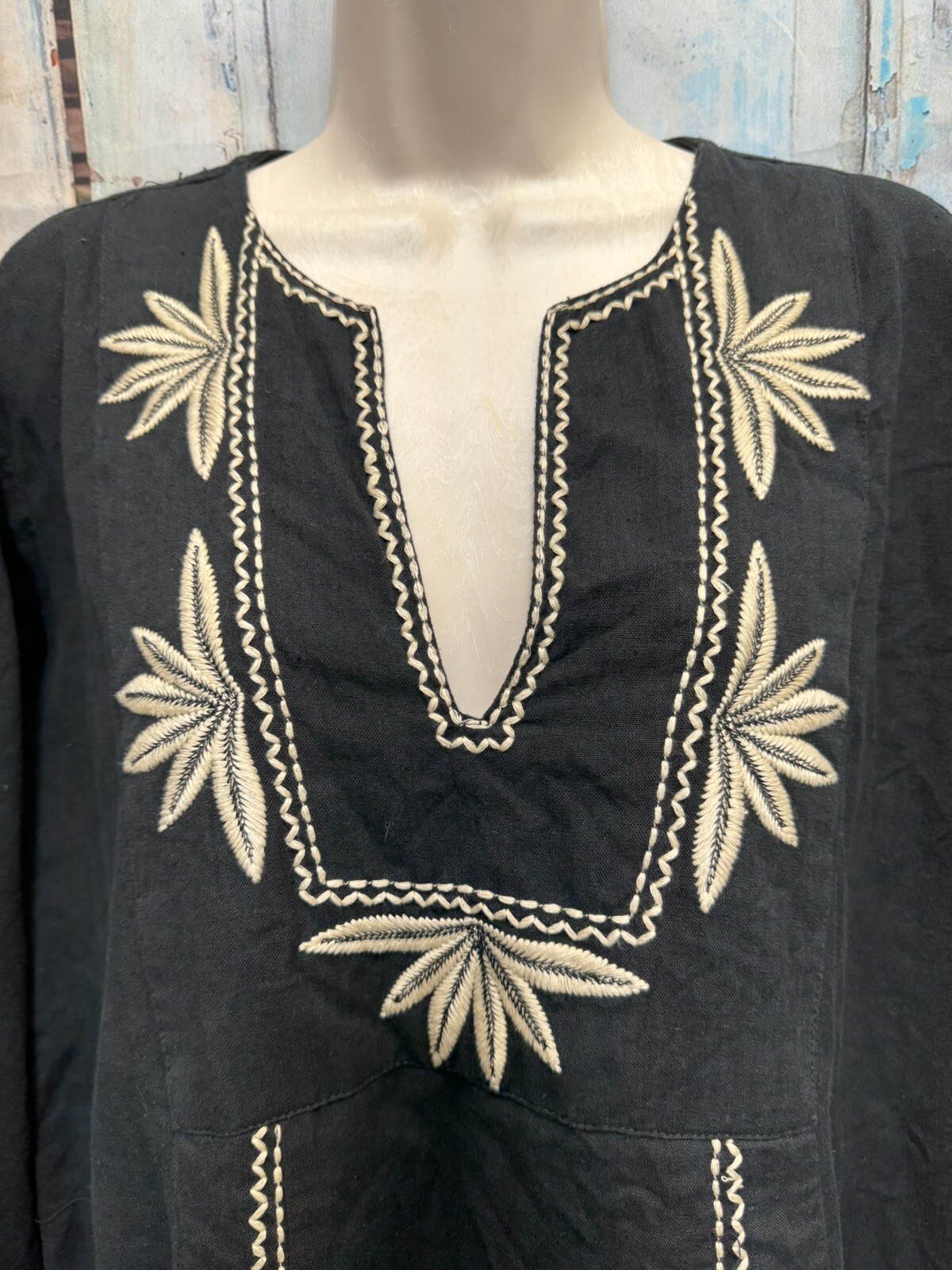 Phie Collective Arizona Black Embroidered Boho Tunic Dress Women’s Medium