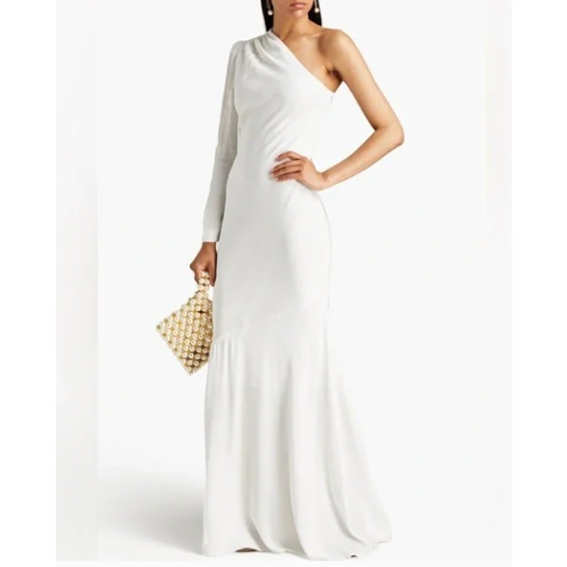 Rebecca Vallance Asymmetrical Blume One- One-shoulder Crepe Gown Dress Size 10