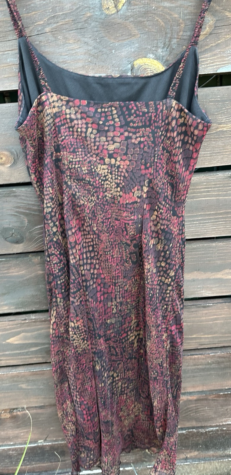 Y2K Womens Chiffon Slip Dress Size 8 Red Geo WhimsiGoth Sleeveless Midi Vtg Vamp