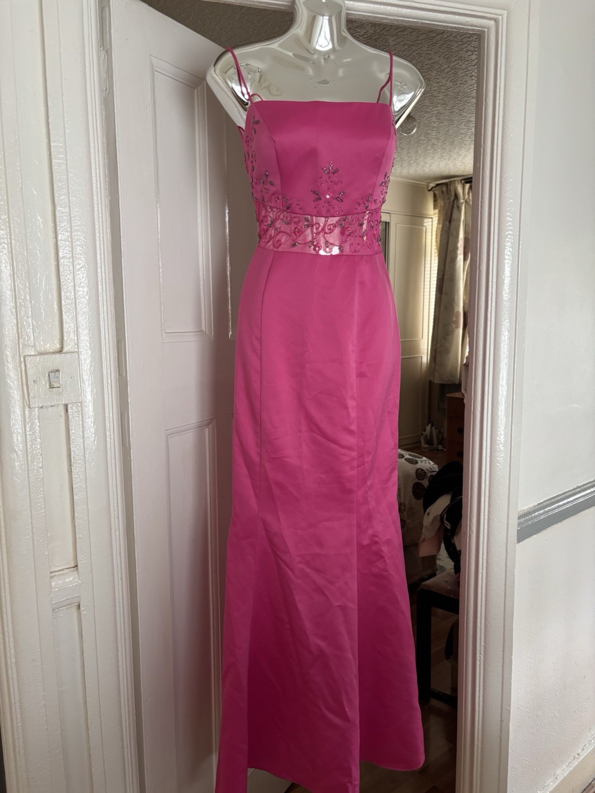 Vintage Dave & Johnny Pink Beaded Prom Gown Dress UK 10 US 7/8 Y2K Formal