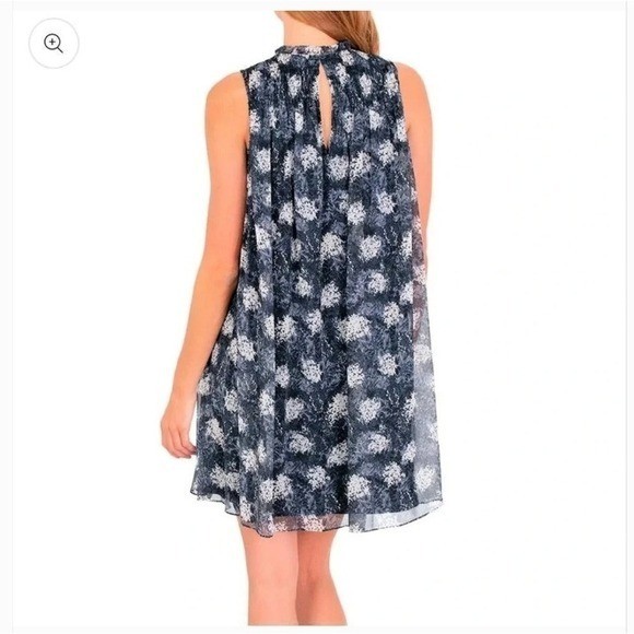 Joie Batlic Navy Blue Floral Chiffon Smocked High Neck Sleeveless Shift Dress