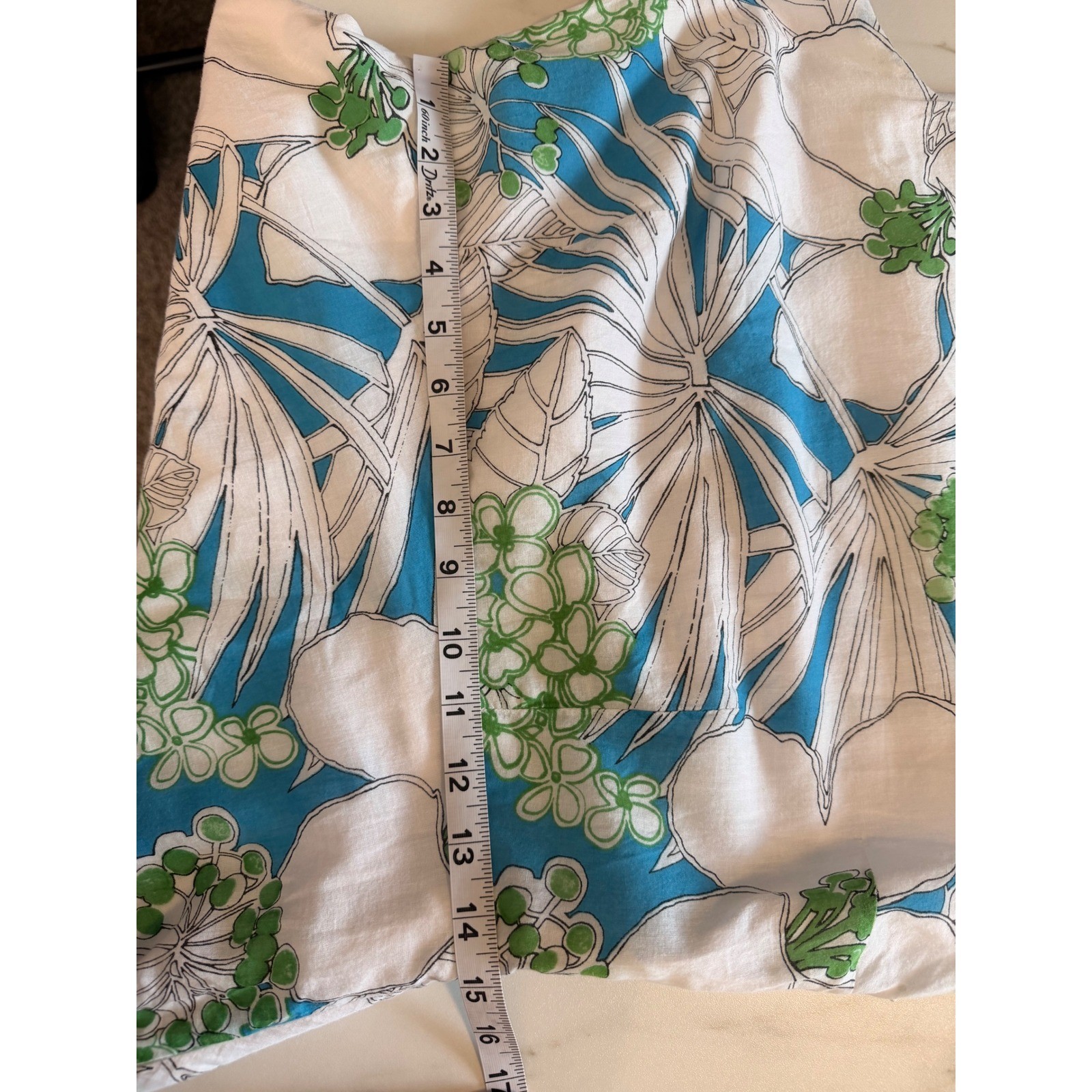 Caribbean Joe Womens Blue Green Tropical Floral Cotton Fit Flare Dress Size M