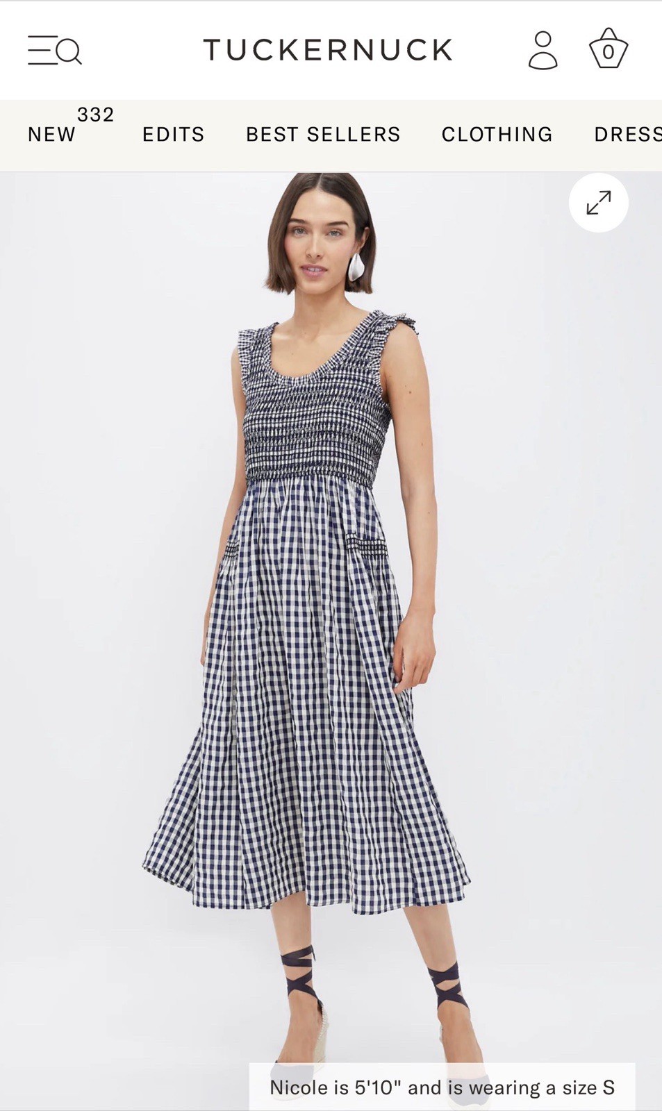 NWOT Pomander Place Smocked Gingham A-Line Midi Dress Womens SMALL